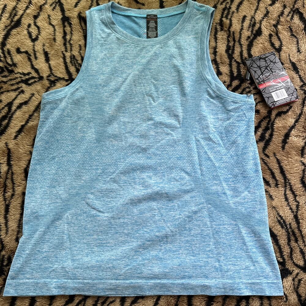 Spyder Active Women’s Teal Blue Workout Tank NWT Size Large Tagless Reflective